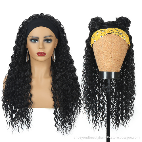 Synthetic Hair Wigs Glueless Water Wave Wigs Hair Machine Made Synthetic Hair Headband Wig for Black Women
